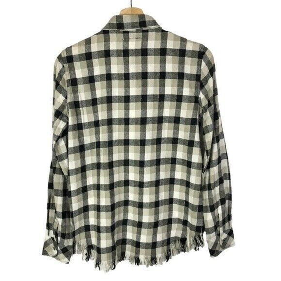 Current Elliott The Perfect Plaid Frayed Hem Shirt 0 - Picture 4 of 6
